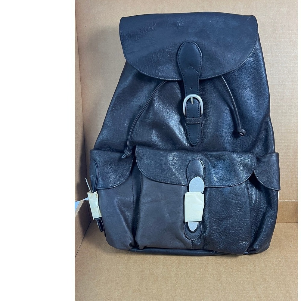 London Fog Backpack Womens Large Brown New Leather‎ Drawstring Buckle 90's
